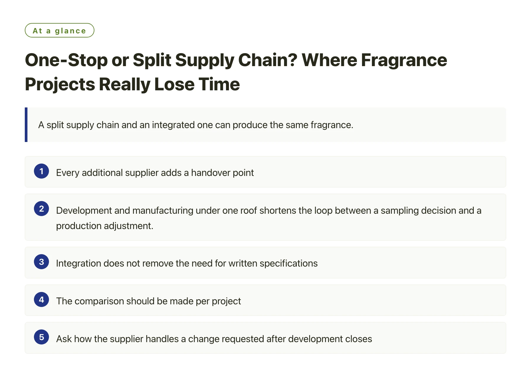 One-Stop or Split Supply Chain? Where Fragrance Projects Really Lose Time——全文要点速览